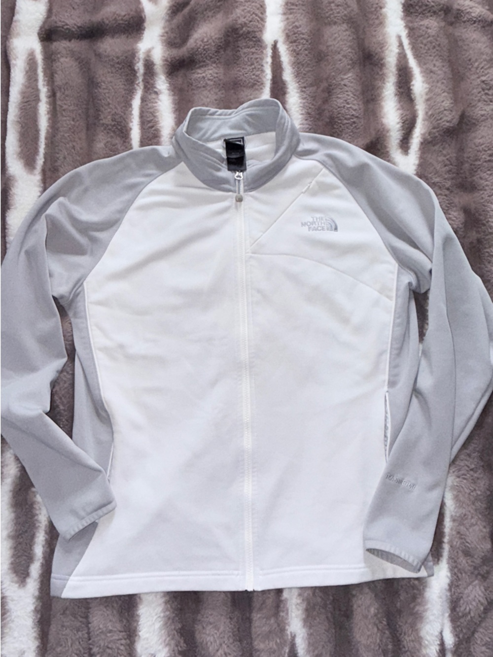 The North Face Light Gray and White Hoodie Jacket